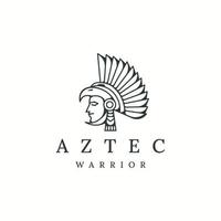 aztekischer krieger mit flachem vektor der linienartlogoikonendesignschablone