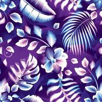 lila abstrakt tropiskt seamless mönster med bananblad, monstera växter och lövverk på färgglad textur bakgrund. naturligt designmönster. tropisk tapet. blommig bakgrund. sommar design vektor