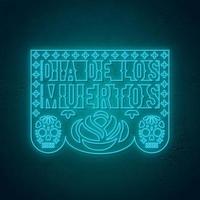 papel picado kort i neon stil. traditionell mexikansk dekoration för dia de los muertos vektor