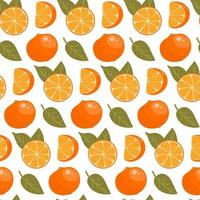 seamless mönster med apelsiner, skivor och blad. vektor