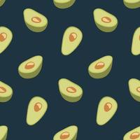Nahtloses Muster der halben Avocado auf dunkelgrünem Hintergrund. Vektordruck für Textilien, Tapeten, Kulissen, Verpackungen usw. vektor