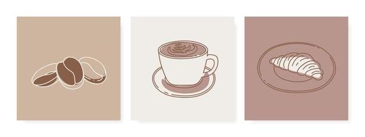 konzeptfrühstücksillustration. Kaffee und Croissants. vektor