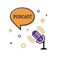 helles Podcast-Emblem. Mikrofon mit Sprechblasensymbol. vektor