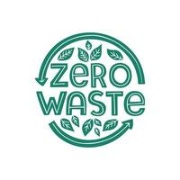 Zero Waste Schriftzug Zusammensetzung mit Blättern isoliert auf weißem Hintergrund. vektor