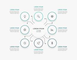 Vektor-Infografik-Etikettendesign-Vorlage mit Symbolen und 8 Optionen oder Schritten. kann für Prozessdiagramme, Präsentationen, Workflow-Layouts, Banner, Flussdiagramme und Infografiken verwendet werden. vektor