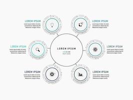 Vektor-Infografik-Etikettendesign-Vorlage mit Symbolen und 6 Optionen oder Schritten. kann für Prozessdiagramme, Präsentationen, Workflow-Layouts, Banner, Flussdiagramme und Infografiken verwendet werden. vektor