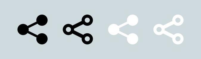 Teilen Sie Symbole in Schwarz-Weiß-Farben. verbinden, datenfreigabe, linksymbol, netzwerkfreigabe, symbolschaltflächensatz teilen. vektor