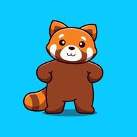 söt stående röd panda tecknad ikon illustration vektor