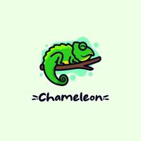 grüne chamäleon-logo-karikaturillustration vektor
