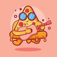cooles pizza-charakter-maskottchen, das gitarre spielt, isolierter cartoon im flachen design vektor