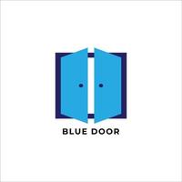 Blaue Tür-Logo-Design-Vorlage isoliert auf weißem Hintergrund. zweitüriges illustrationslogokonzept. vektor