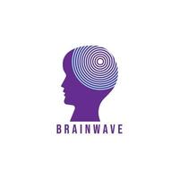 brainwave logotyp formgivningsmall. silhuett av människor huvudet med energi våg logotyp koncept. lila och blå nyansfärg. isolerad på vit bakgrund vektor