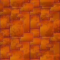 Nahtloses Muster Metall, rostige Eisenplatten für Grafikdesign. Vektor strukturierte orangefarbene alte Hintergrundillustration, Konstruktion aus Metall und Nägeln.