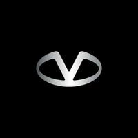 anfängliche Logo-Design-Vorlage isoliert auf schwarzem Hintergrund. v Buchstabenmischung mit ovalem Logo-Konzept. silbernes Metallic-Farbthema. vektor