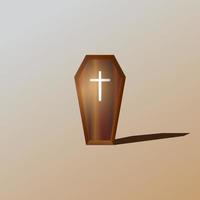 realistisk detaljerad träkista med kristna korset vektorillustration. skräck eller halloween designelement. vektor