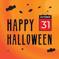 Happy halloween gratulationskort med flygande fladdermöss och kalenderelementdesign. inläggsmall för sociala medier. mörkorange färgtema. vektor