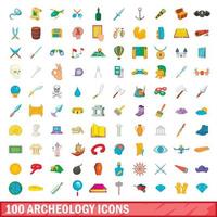 100 Archäologie-Icons gesetzt, Cartoon-Stil vektor