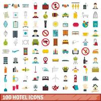 100 Hotelsymbole gesetzt, flacher Stil vektor