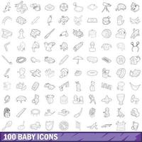 100 Baby-Icons gesetzt, Umrissstil vektor