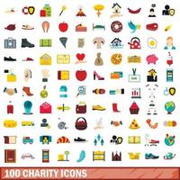 100 Symbole für wohltätige Zwecke, flacher Stil vektor