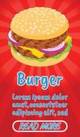 burger-konzeptbanner, comics isometrischer stil vektor
