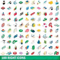 100 richtige Symbole gesetzt, isometrischer 3D-Stil vektor