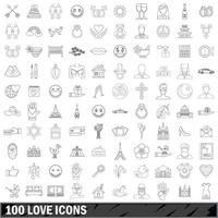 100 Liebessymbole gesetzt, Umrissstil vektor