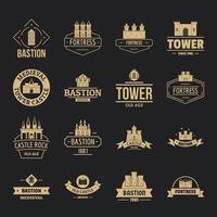 Towers slott logotyp ikoner set, enkel stil vektor