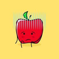 söt rött äpple karaktär med hopplöst uttryck och sitta ner. grönt och rött. lämplig för uttryckssymbol, logotyp, maskot och ikon vektor