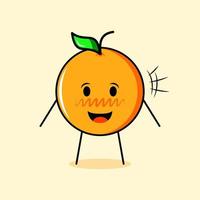 süßer orangefarbener charakter mit fröhlichem ausdruck und offenem mund. geeignet für Emoticon, Logo, Maskottchen vektor