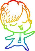 Regenbogen-Gradientenlinie, die glückliches Cartoon-Mädchen im Strampler zeichnet vektor