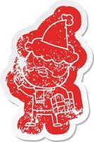 Cartoon-Distressed-Sticker eines bärtigen Mannes mit anwesendem Weihnachtsmann-Hut vektor