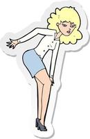 klistermärke av en tecknad irriterad kvinna gnuggar knä vektor