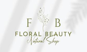 botanisches florales element handgezeichnetes logo mit wilden blumen und blättern. logo für spa- und schönheitssalon, boutique, bioladen, hochzeit, blumendesigner, innenausstattung, fotografie, kosmetik. vektor