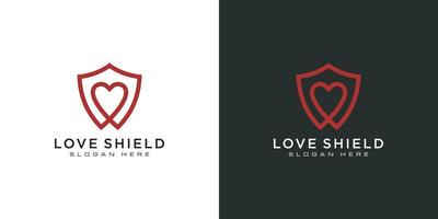 Schild und Liebe Logo Vorlage Linienstil vektor