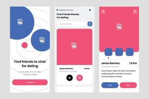 Dating-Chat-UI-Design-Vorlagenvektor. geeignete designanwendung für android und ios. App im sauberen Stil für Mobilgeräte