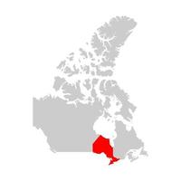 Ontario-provinsen markerad på kartan över Kanada vektor