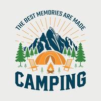 de bästa minnena görs camping t-shirt design, äventyr och camping citat för tryck, kort, t-shirt, mugg och mycket mer vektor