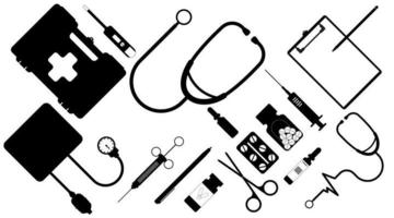 silhouette medizinische ausrüstung, zahnheilkunde, zahnmedizin, medikamente, medizin, pillenvektorillustation vektor