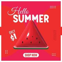 social media sommer wassermelonen verkauf post design vorlage. Social-Media-Beitrag. Wassermelone vektor
