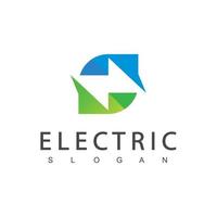 elektrisk logotyp grön energi koncept med bult och blad ikon vektor