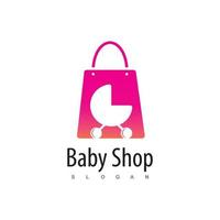 baby shop logotyp med färgglada barnvagn siluett i väska symbol vektor
