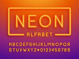 Orange Neon Lichter Buchstaben und Zahlen Vektor