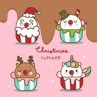 söta vinter cupcakes jul kawaii mat vektor