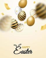vertikales Osterfestplakat mit fallenden Eiern und Konfetti vektor