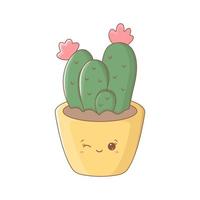 süßer kaktus mit lustigem gesicht. bunte Cartoon-Hauspflanze mit Kawaii-Gesicht. Vektor-Illustration isoliert auf weißem Hintergrund vektor
