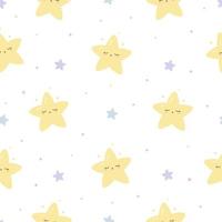 kawaii sömlösa mönster med glittrande sovande stjärnor. sött tryck för telefonfodral, bakgrunder, mode, omslagspapper och textil. vektor illustration