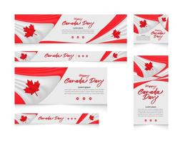 Happy Canada Day Vektor Urlaub Web-Banner-Set mit Fahnenschwingen und weißem Hintergrunddesign