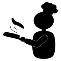 schwarzes Piktogramm, das Lebensmittelikone auf weißem Hintergrund kocht. Logo für Aufkleber oder Restaurant oder Campingplatz. vektor