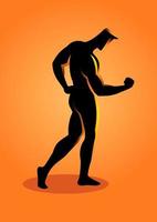 sport silhuett kroppsbyggare poserar med armarna ner vektor